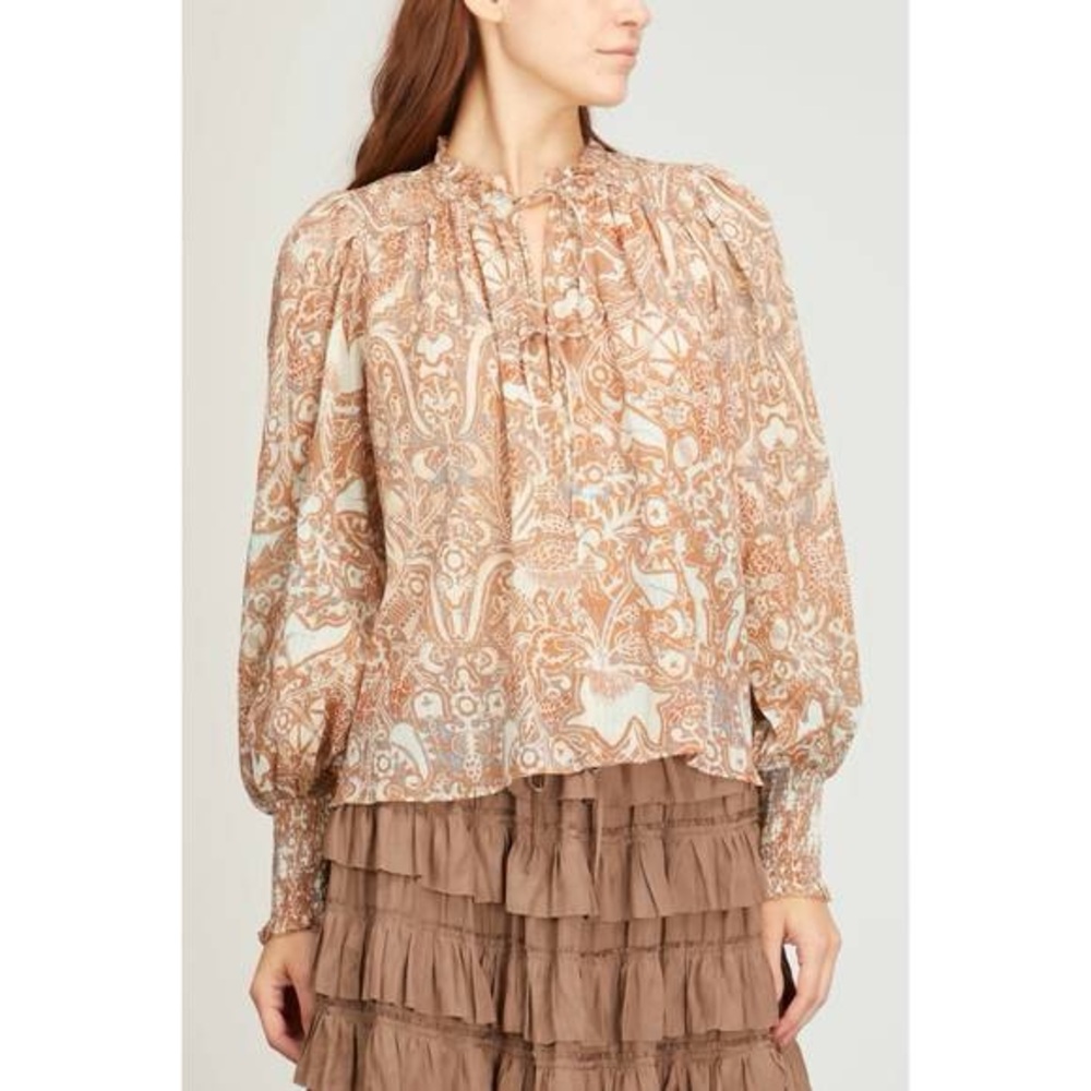 Ulla Johnson Tan and Cream Blouse